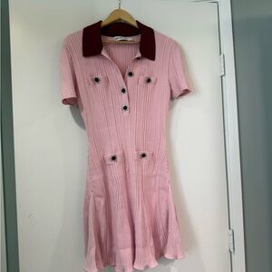 Pink Contrast Collar Knit Mini Dress